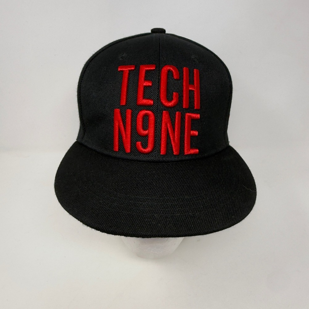 Tech N9ne Strange Music Snapback Hat Black Red Embroidered‎ Rap Merch Flat Brim
